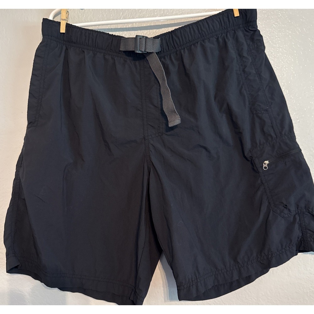Columbia Men's XL Black Belted Nylon Zip Cargo Hiking Fishing Shorts